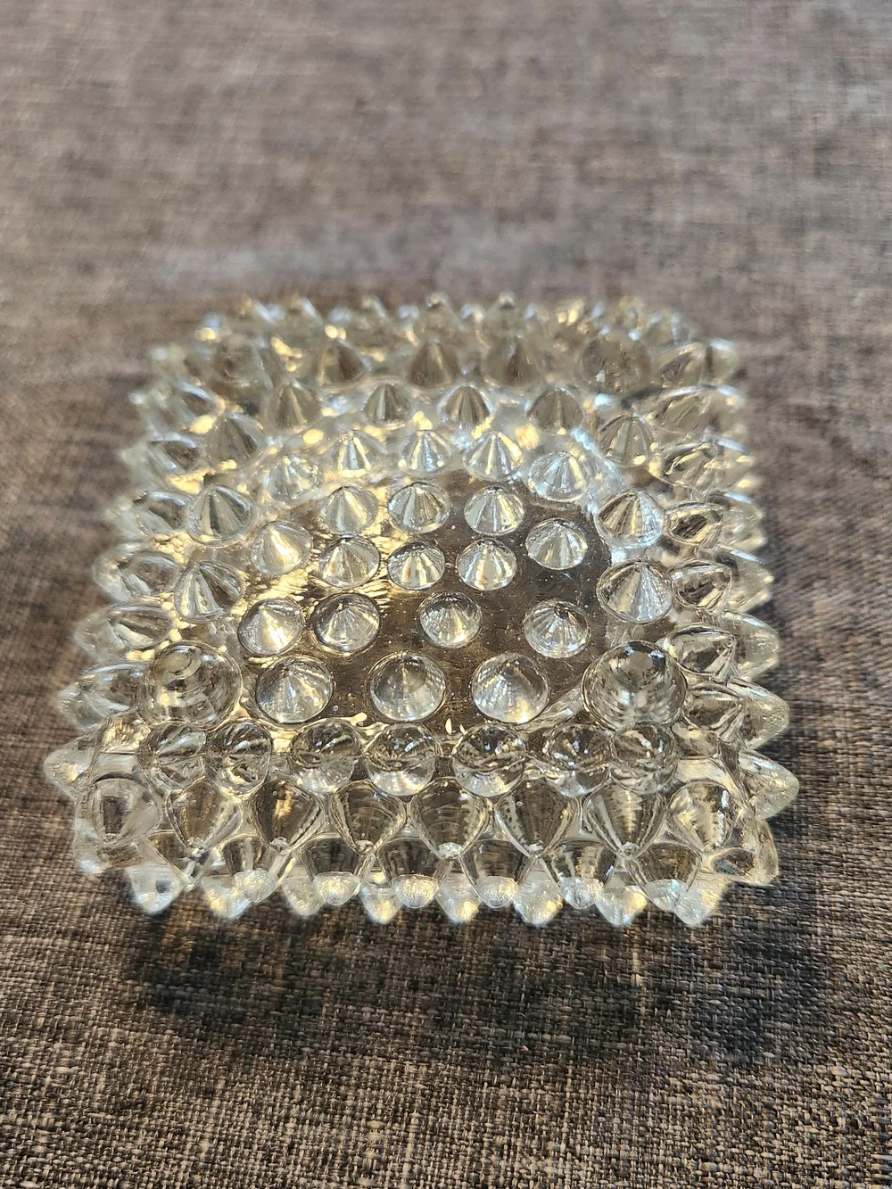 Vintage Fenton Clear Hobnail Square Salt Cellar / Tealight Holder